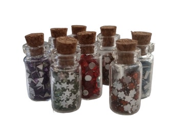 Mini Crafting Jars X 8 Bottles Card Making Scrap Booking Craft Art Star Gems
