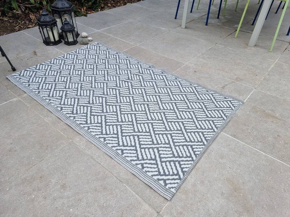 Large Grey Outdoor Rug 1.5m Flat Weave Garden Patio Kitchen Etsy