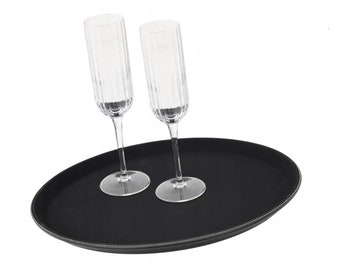 Nonslip Rubber Grip Black Large 35cm Serving Tray Food Round Dinner Bar Pub Cafe