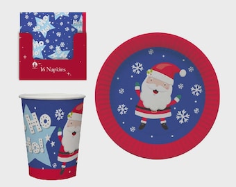 Santa Christmas Party Tableware Disposable Plates Cups Napkins Ho Ho Ho