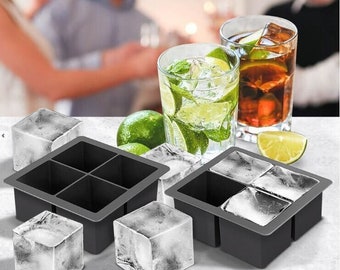 Giant Ice Cube Drinks Tray Square 4 Mould Cocktail Bar Silicone Whiskey Freezer