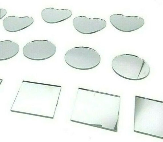 Small Mirror Shapes Craft Tiles Art Circles Hearts Squares Mosaics 24mm  Long 