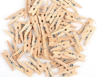 60 Mini Wooden Pegs 25mm Tiny Craft Wedding Hanging Photo Small Clips Tiny Art 1 Inch