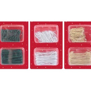 May include: A set of floral wire in green, white, and gold, packaged in clear plastic containers on a red background. The wire is bundled and ready for use in various crafting projects. The packaging has a festive design.