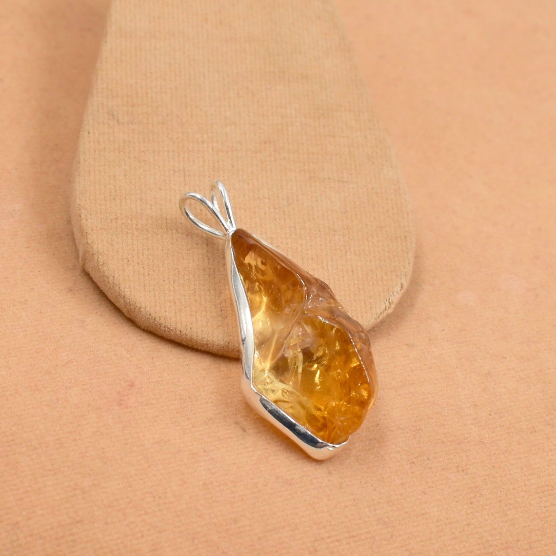 Rough Citrine Pendant Raw Citrine Necklace 925 Sterling Etsy