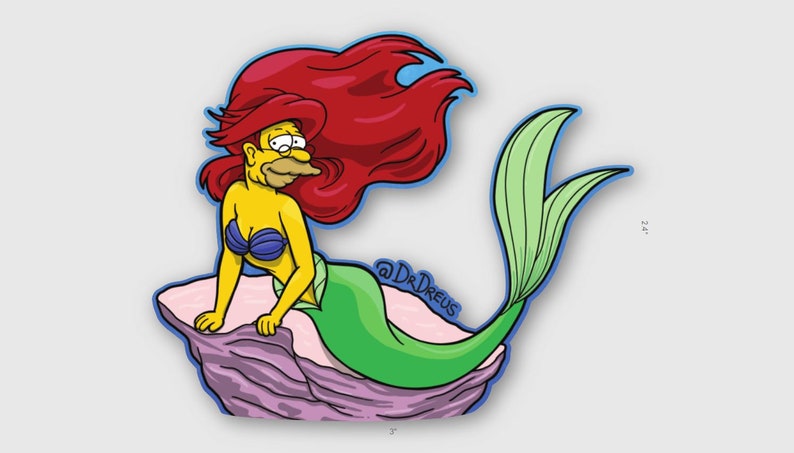 Grandpa Simpson The little Merm-Abe holographic sticker 3x2.4 image 1