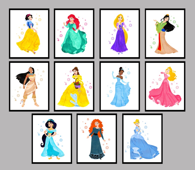 Prinzessinnen Disney Set 11 Bilder Ariel DruckKunst Jasmin | Etsy