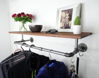 Wall-mounted coat rack/clothes rail with shelf in industrial design #5