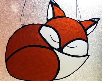 Stained Glass Fox Suncatcher, Fox Window Decor, Wall Hanging, Cute