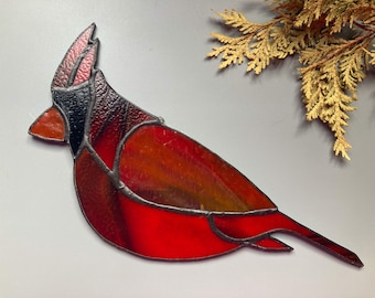 Stained Glass Cardinal, Cardinal Suncatcher, Bird Wall Decor, made to order, Symbol of love and devotion.