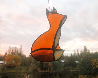 Stained Glass Fox Suncatcher, Wall Hanging, Fall Window Decor, made to order