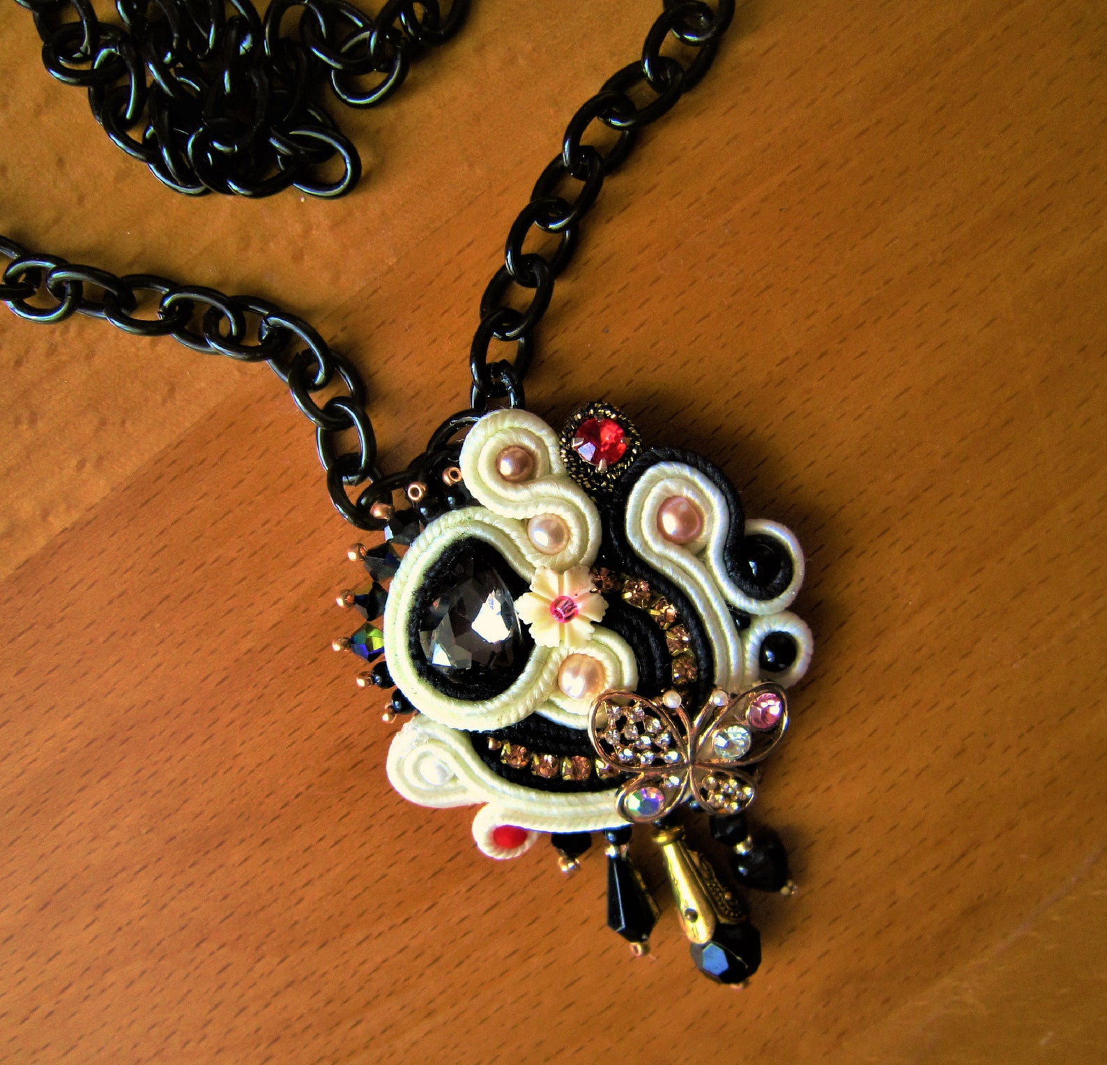 Black and White necklace with pendant. Black and White pendant Etsy