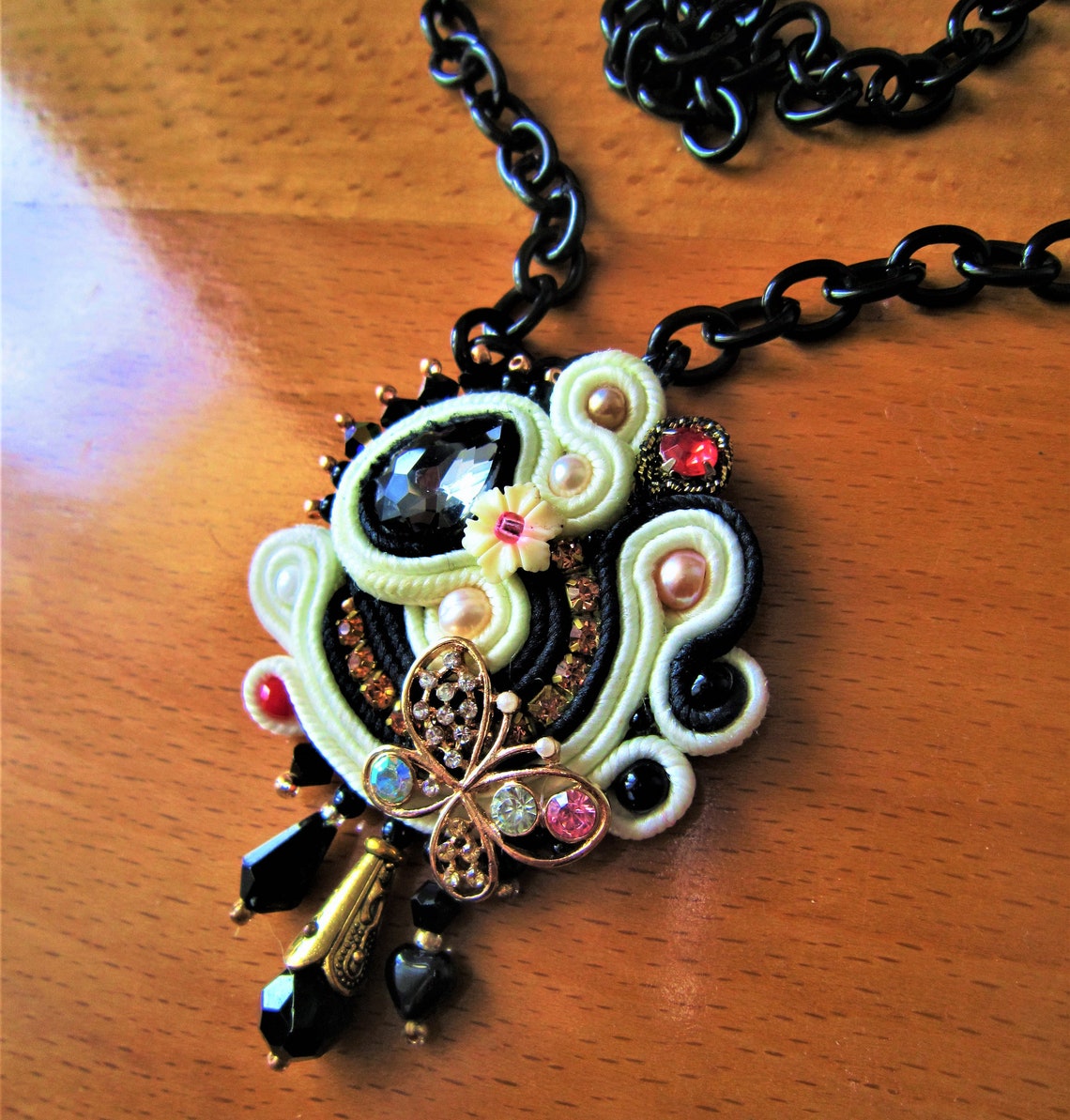 Black and White necklace with pendant. Black and White pendant Etsy