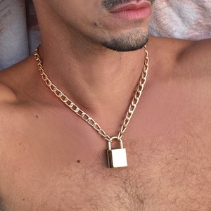 Chain choker, Necklace choker padlock, Necklace choker chain, Padlock necklace, Choker chain men