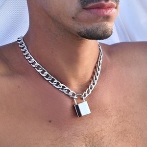 Chain choker with padlock, Chain necklace padlock, Chain choker men, Chain choker women, Chain necklace, Padlock choker, Padlock necklace