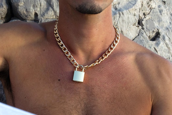padlock chain necklace mens