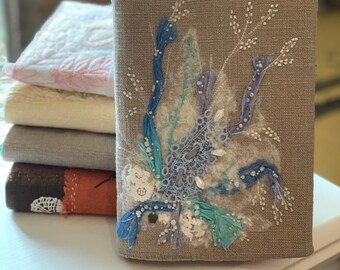 Handmade fabric wedding planner with pressed flowers, diary,guest book,christening sketchbook,engagement bride to be gift elegant &stylish