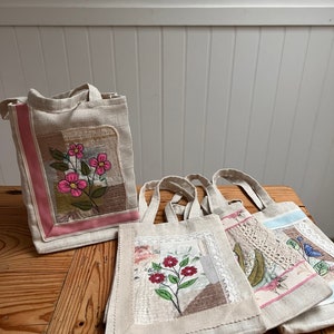 Embroidered Small Tote Bag Kit for Ladies - Floral Hand Bag with Botanical Embroidery, Free Motion Stitching and Unique Decorative Panels