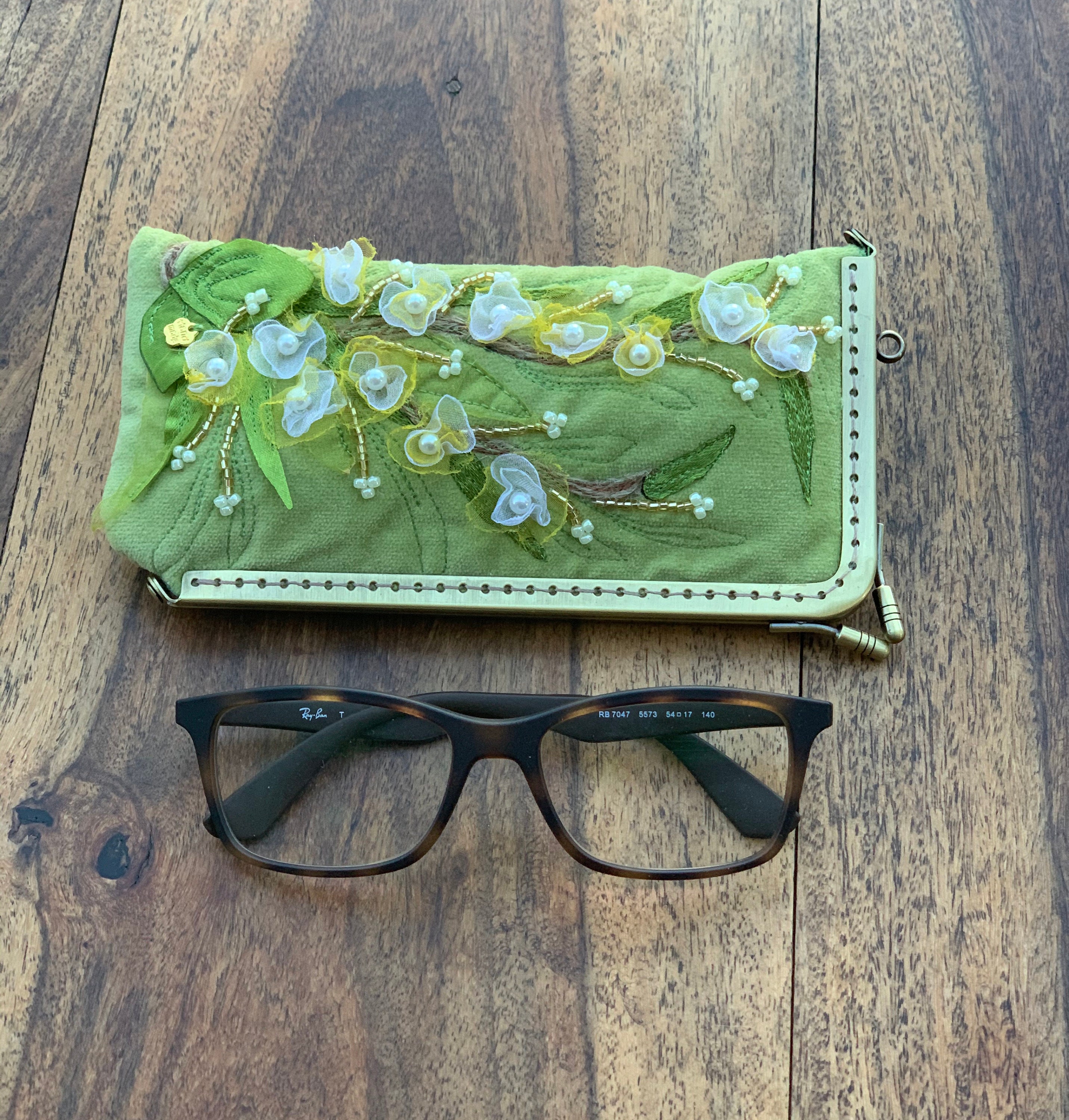 Handmade Velvet Glasses Case With Embroidery and Beads / Unique Gift