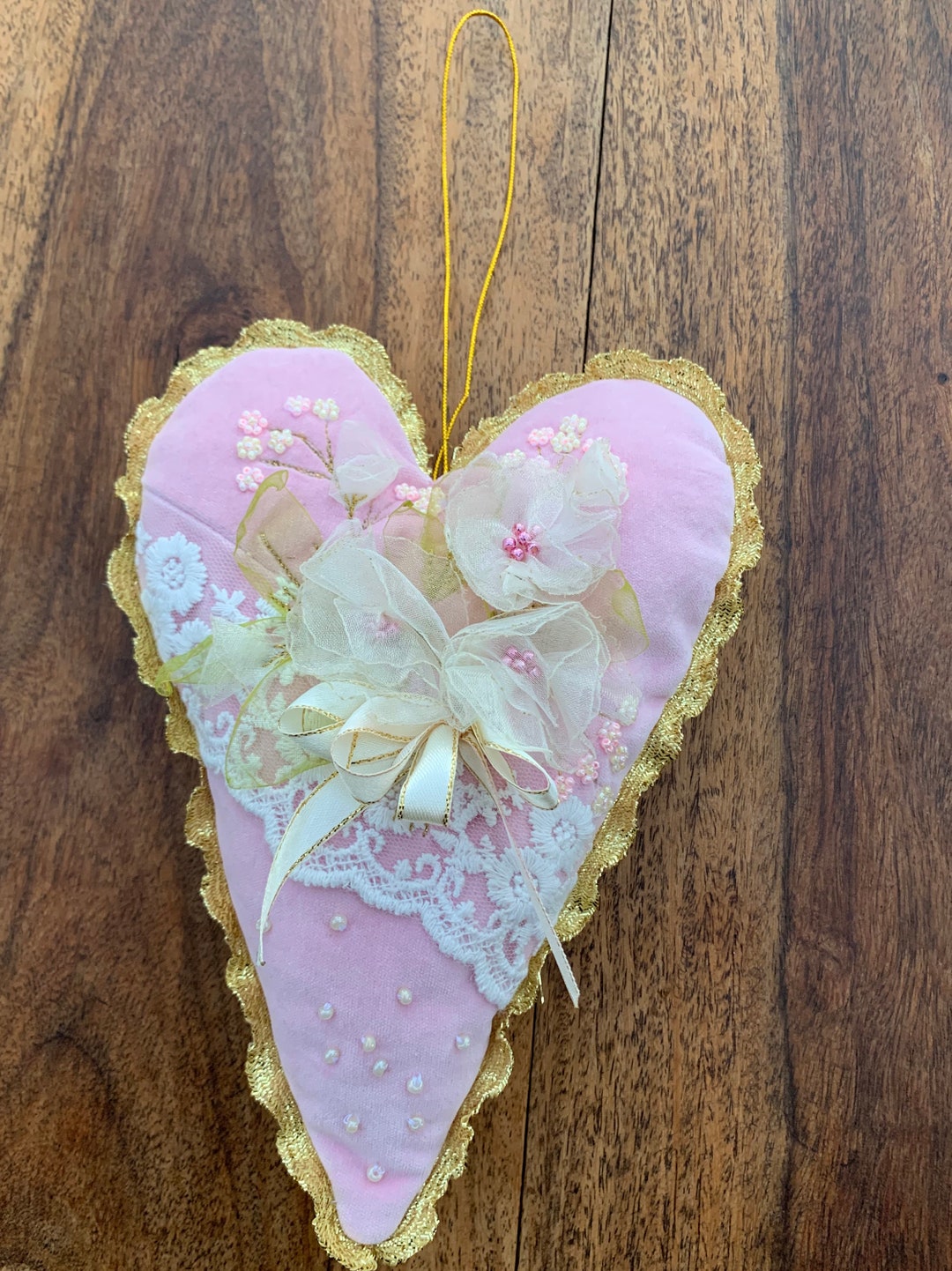 Handmade Fabric Heart Decoration Embellished With Beads and Etsy