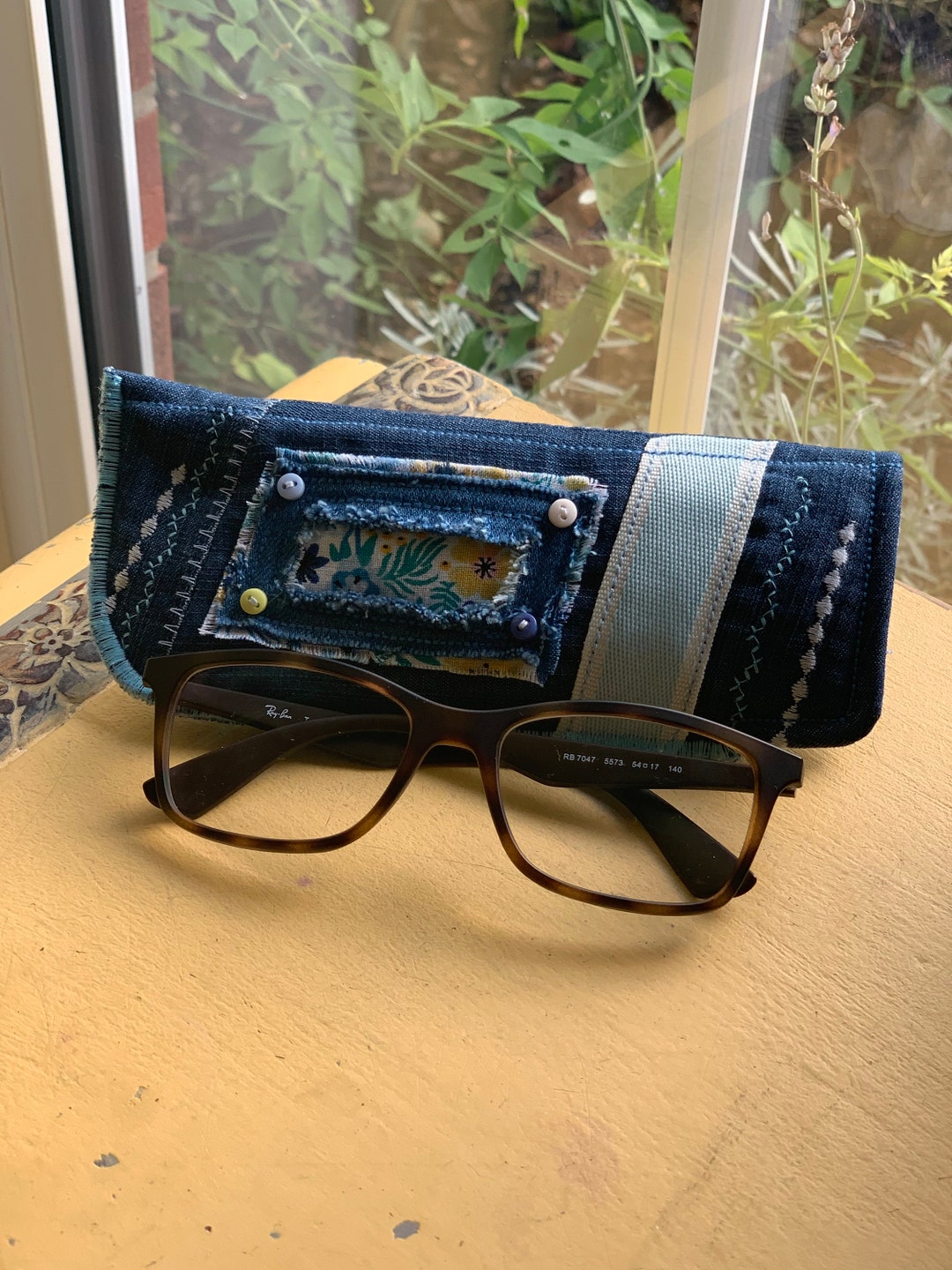 Handmade Denim Glasses Case Hand Embroidered Ideal Christmas Gift