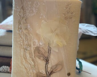 Handmade fabric wedding planner, diary,guest book,christening sketchbook, engagement bride to be gift romantic elegant and unique