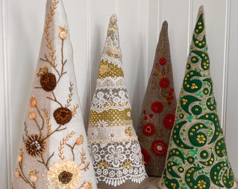 Handmade Christmas tree with embroidery and beads / unique gift for special occasions