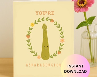 Sei un asparago meraviglioso, biglietto d'auguri stampabile con un divertente gioco di parole sulle verdure / Biglietto d'auguri digitale A5 da scaricare / Graziosa opera d'arte ispirata a un asparago Jellycat