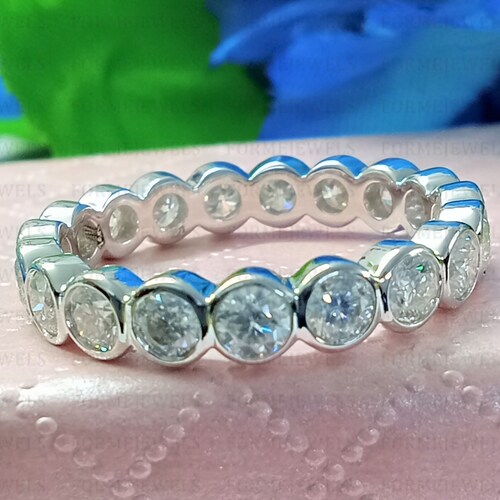 2.50 CTW Bezel Set Round Moissanite Wedding Band, Bezel Set Full Eternity Band, shops Stackable Band, 950 Platinum Band, Anniversary Gifts for Her