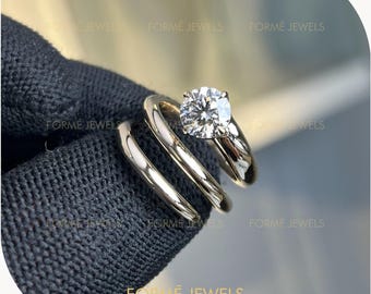 1.2 Carat Round Lab Diamond Statement Ring: 14K Gold Snake Stackable Band