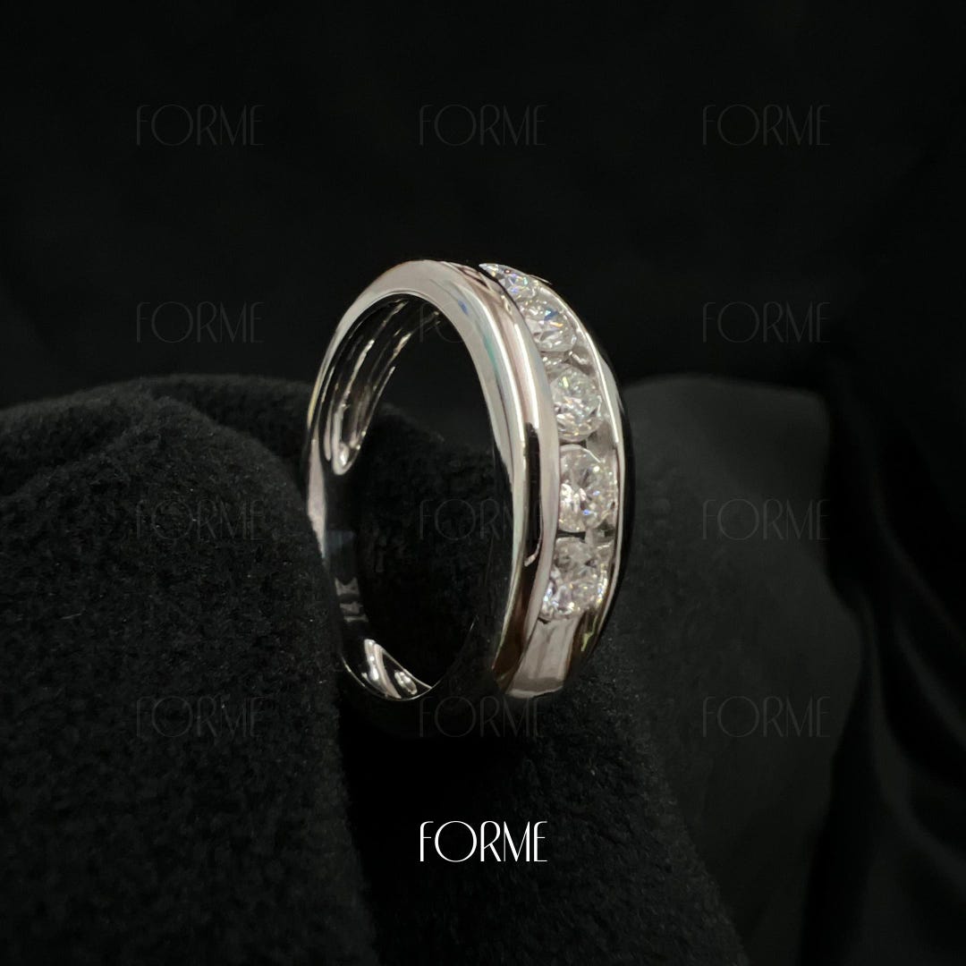 Moissanite Half Eternity Ring: 14K White Gold Wedding Band - Etsy