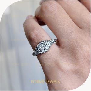 Blackened Moissanite Pavé Dome Pinky Ring, Chunky Signet, Georgian Style Solid Gold Ring