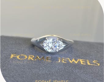 1.25 CT Oval Moissanite Curved Wave Solitaire Ring, Sculptural Silver Dome Ring, Organic Modernist