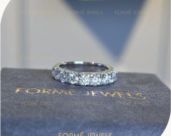 3.5mm Round Lab Diamond Half Eternity Band: White Gold Wedding Ring