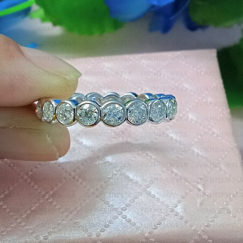 2.50 CTW Bezel Set Round Moissanite Wedding Band, Bezel Set Full Eternity Band, shops Stackable Band, 950 Platinum Band, Anniversary Gifts for Her