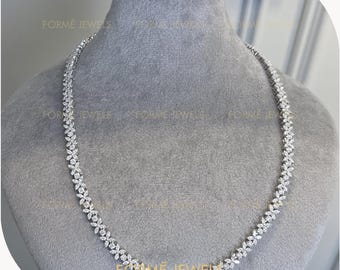10 CT Marquise Floral Lab Grown Diamond Tennis Necklace, 18k White Gold Bridal Necklace
