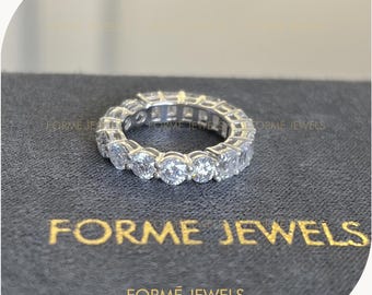 Emerald and Round Moissanite Mixed Cut Eternity Band, Multi Shape Stone Wedding Ring