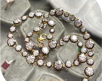 Georgian Blackened Button Back Moissanite Georgian Cut Down Set Necklace : 14K Yellow Gold