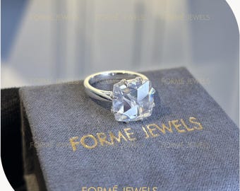 5 CT Rose Cut Cushion Moissanite Solitaire Ring, 14K White Gold Engagement Ring