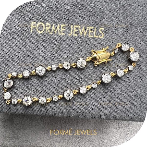 Georgisches Moissanit Tennis Armband in gewölbter Fassung, 14k Gelbgold geschwärzt