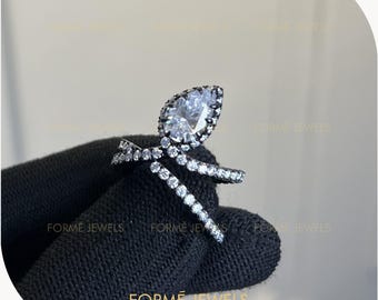 2 CT Pear Moissanite Halo Bridal Set, Georgian Style Engagement Ring Stack, Black Rhodium
