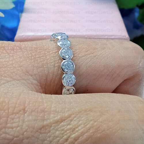 2.50 CTW Bezel Set Round Moissanite Wedding Band, Bezel Set Full Eternity Band, shops Stackable Band, 950 Platinum Band, Anniversary Gifts for Her