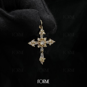 1.4 CT Moissanite Cross Pendant: 14kt Gold, Religious Necklace