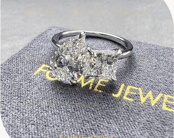 3 TCW Lab Diamond Engagement Ring: Pear & Princess Cut Two Stone