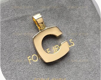 Bold Initial C Pendant, 14k Gold Letter Necklace Charm, Personalised Jewelry