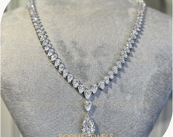 15 CT Pear Cut Lab Diamond Necklace, 14K White Gold Drop Wedding Jewelry