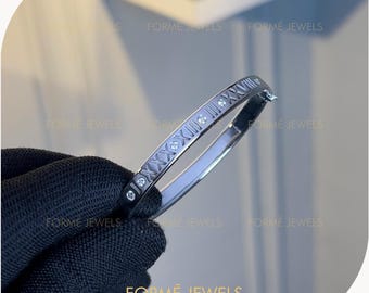 Custom Roman Numeral Diamond Bracelet : Double Sided Numbers, 925 Sterling Silver Engraving, Personalised Cuff