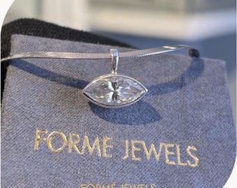 2.5 CT East West Marquise Moissanite Bezel Pendant, Horizontal Marquise Drop, Minimalist Everyday Jewelry