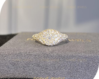 Full Pave Moissanite Domed Pinky Ring, 14k Yellow Gold, Chunky Glitter Cocktail Statement Ring