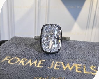 5 Carat Old Mine Elongated Cushion Lab Diamond Engagement Ring : Georgian Style Blackened Ring